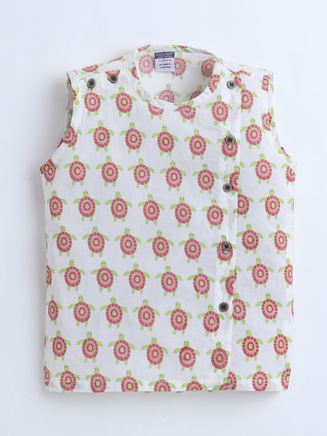 Polka Tots  Turtle  print Sleeveless Jhabla and Pant Set - Multicolor