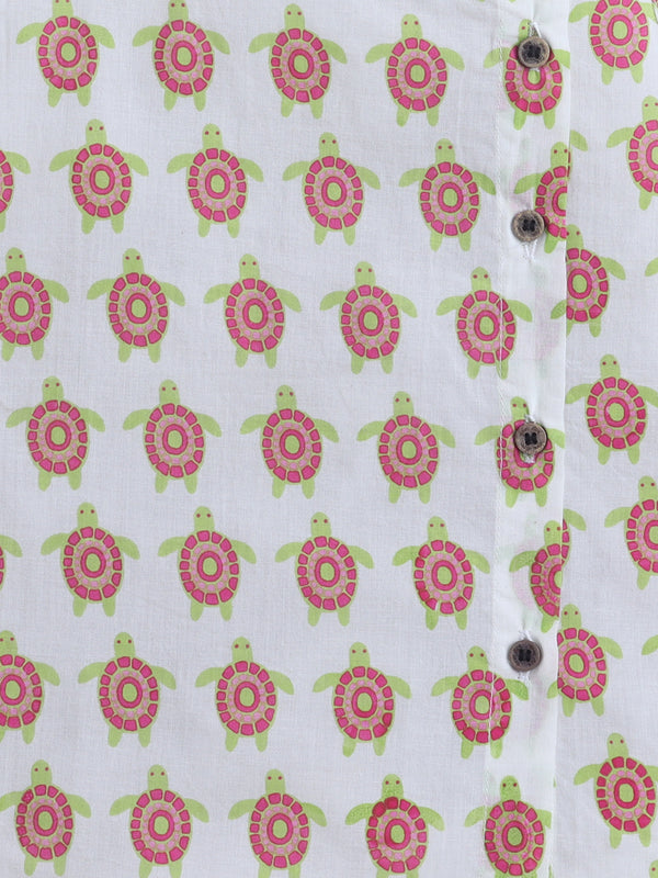 Polka Tots  Turtle  print Sleeveless Jhabla and Pant Set - Multicolor