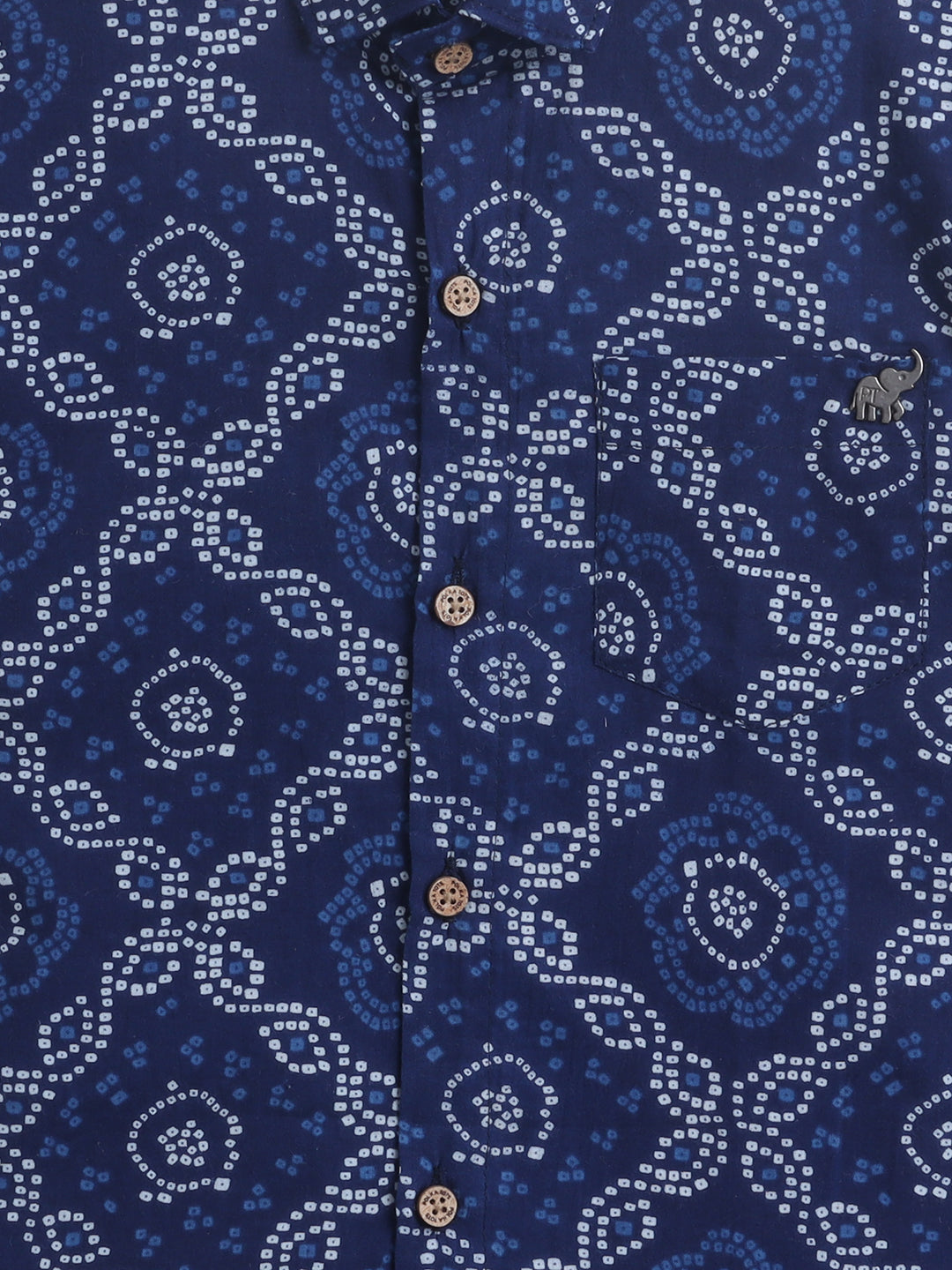 Polka Tots Half Sleeves Bandhani print Shirt - Blue