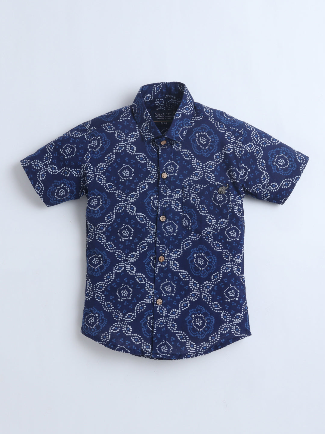 Polka Tots Half Sleeves Bandhani print Shirt - Blue