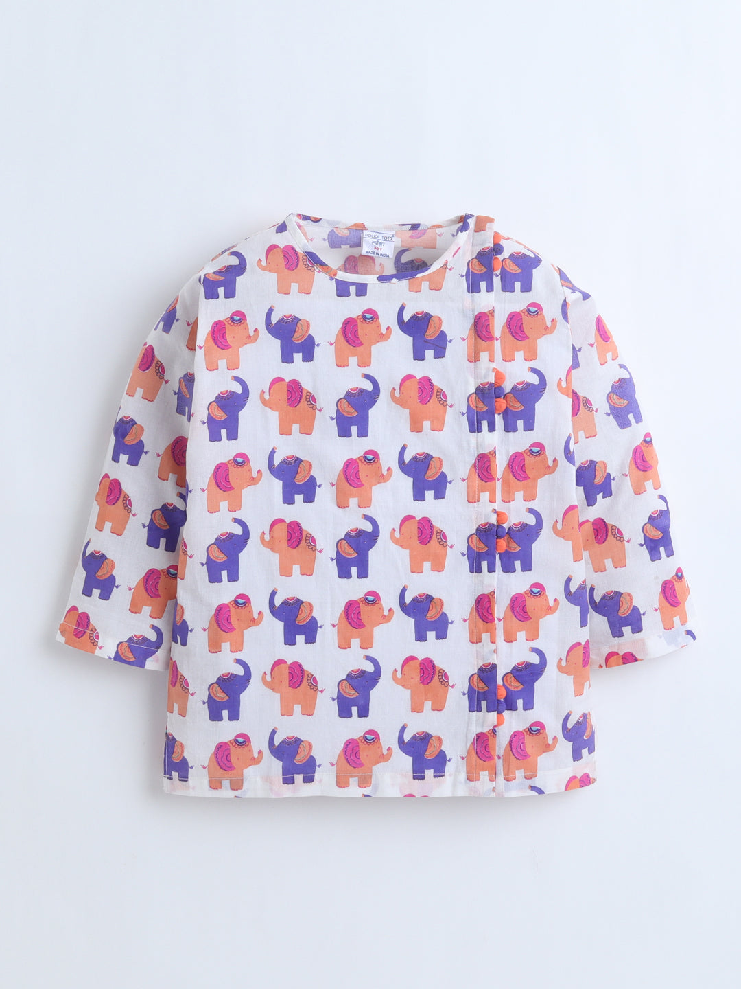 Polka Tots Full Sleeve Angrakha Top With Dhoti - Multicolor