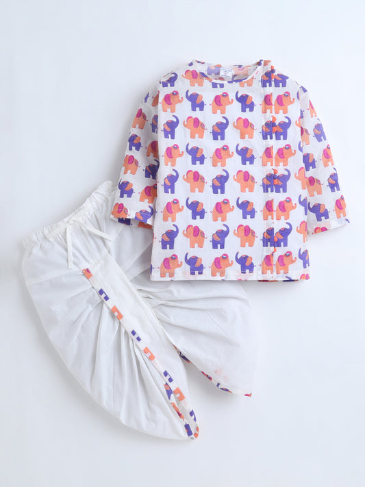 Polka Tots Full Sleeve Angrakha Top With Dhoti - Multicolor