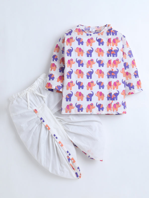 Polka Tots Full Sleeve Angrakha Top With Dhoti - Multicolor