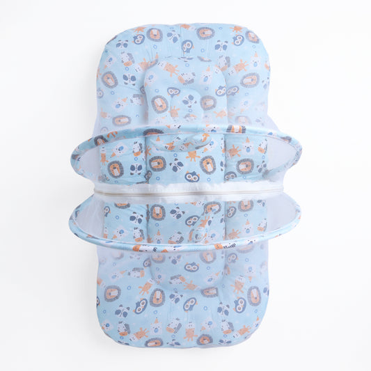 Polka Tots Cotton Baby Bedding Mosquito Net Set with Toys Dangling - Lion print Blue