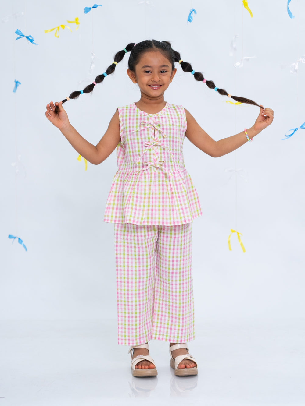 Polka Tots Sleeveless  Statement Bow Top & Bottom Set -Multicolor