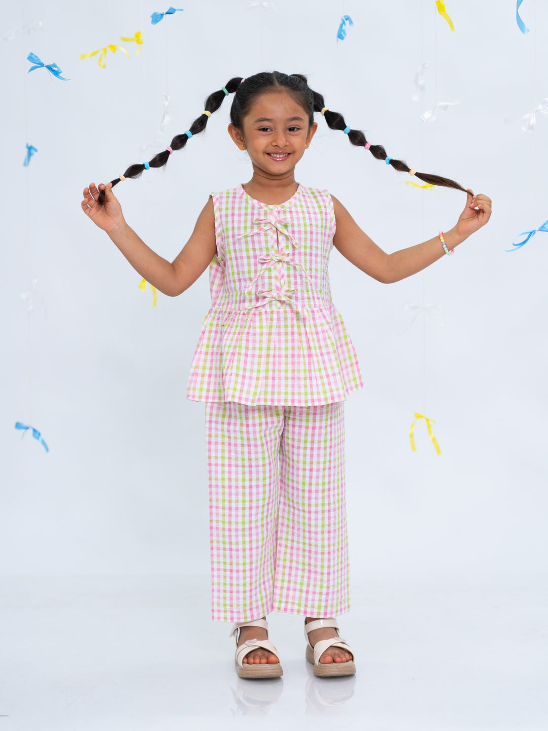 Polka Tots Sleeveless  Statement Bow Top & Bottom Set -Multicolor