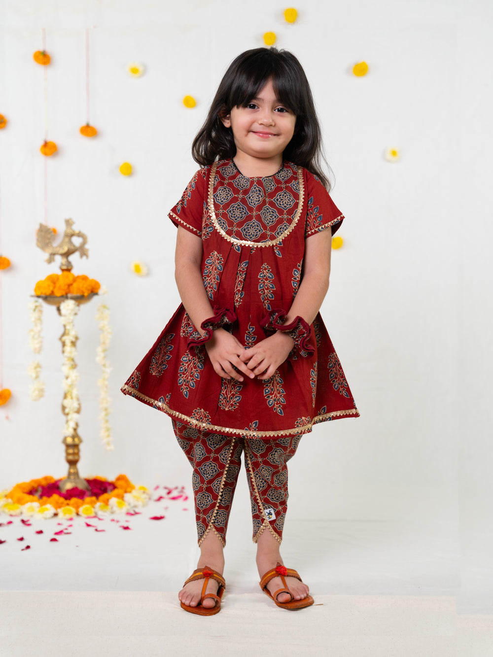 Polka Tots Girl Kurta Dhoti- Maroon