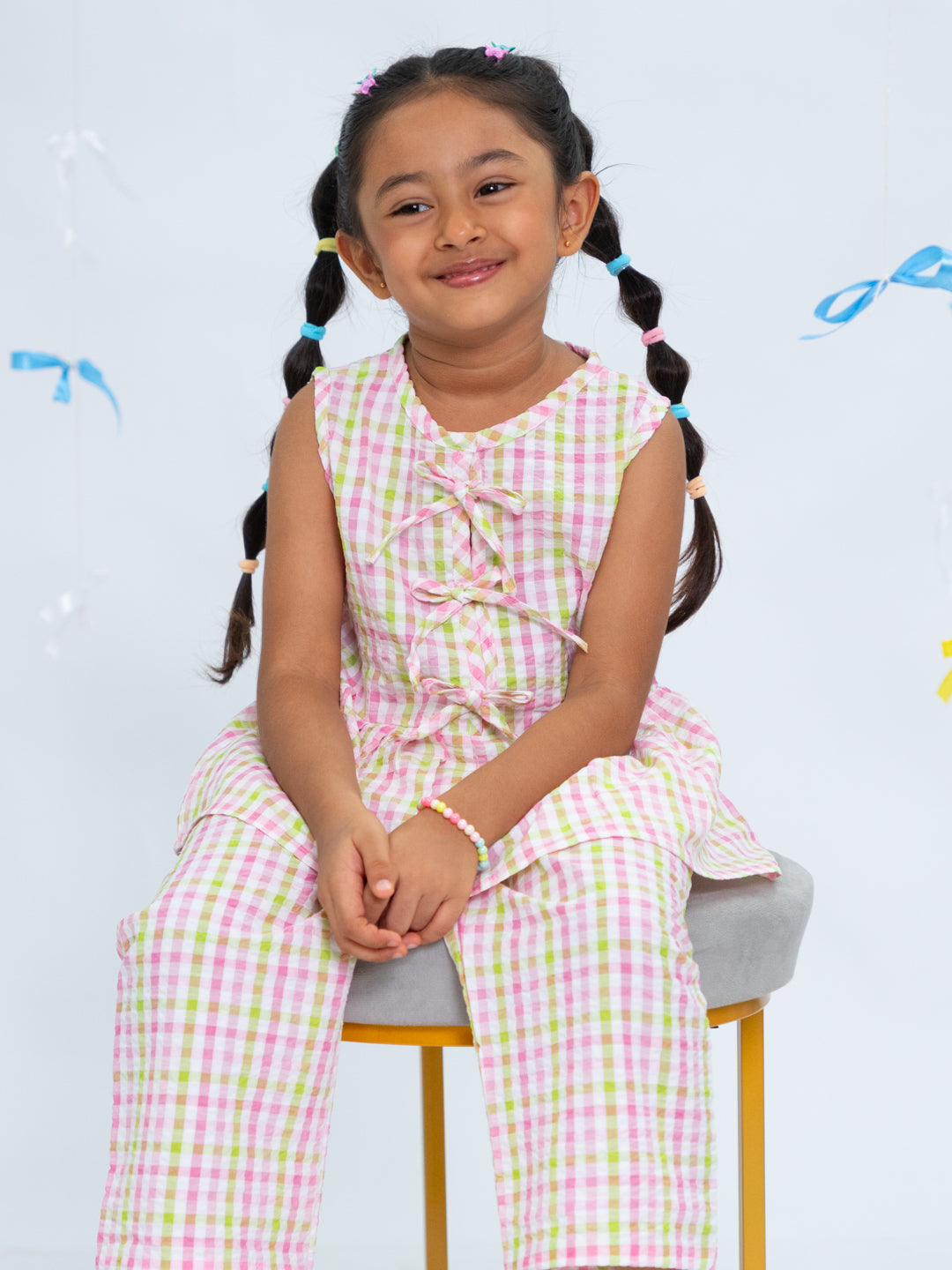 Polka Tots Sleeveless  Statement Bow Top & Bottom Set -Multicolor
