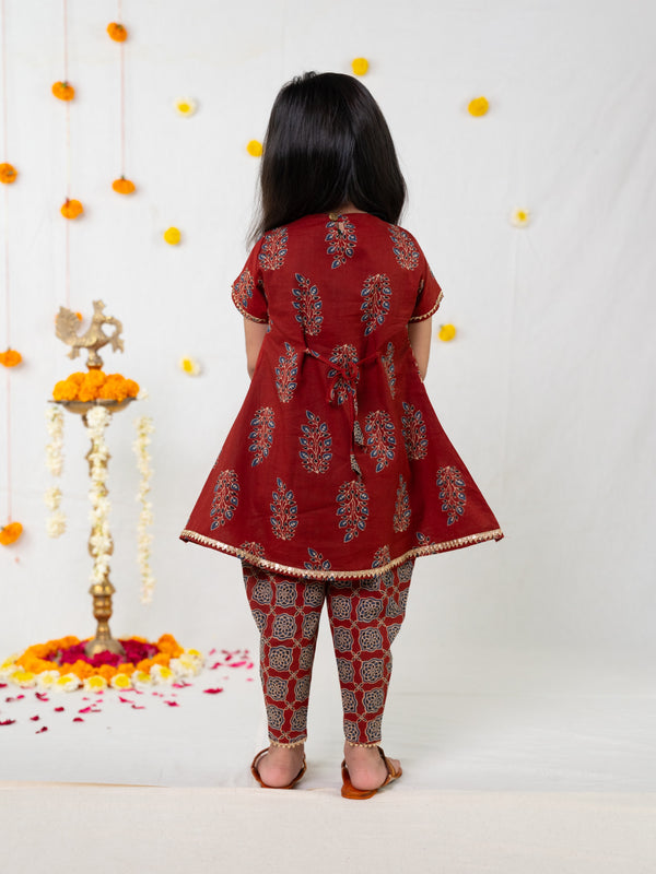 Polka Tots Girl Kurta Dhoti- Maroon
