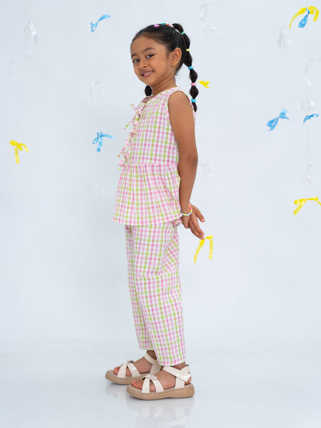 Polka Tots Sleeveless  Statement Bow Top & Bottom Set -Multicolor
