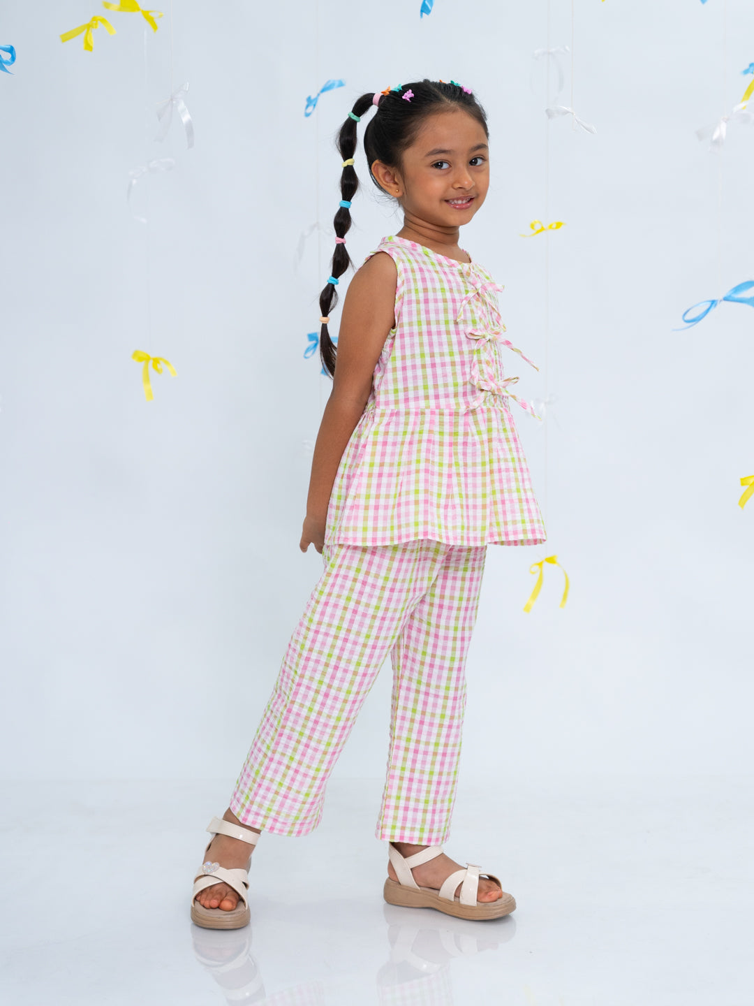 Polka Tots Sleeveless  Statement Bow Top & Bottom Set -Multicolor