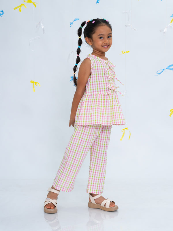 Polka Tots Sleeveless  Statement Bow Top & Bottom Set -Multicolor