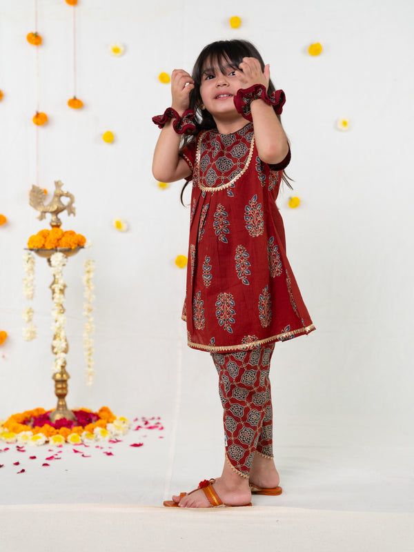 Polka Tots Girl Kurta Dhoti- Maroon
