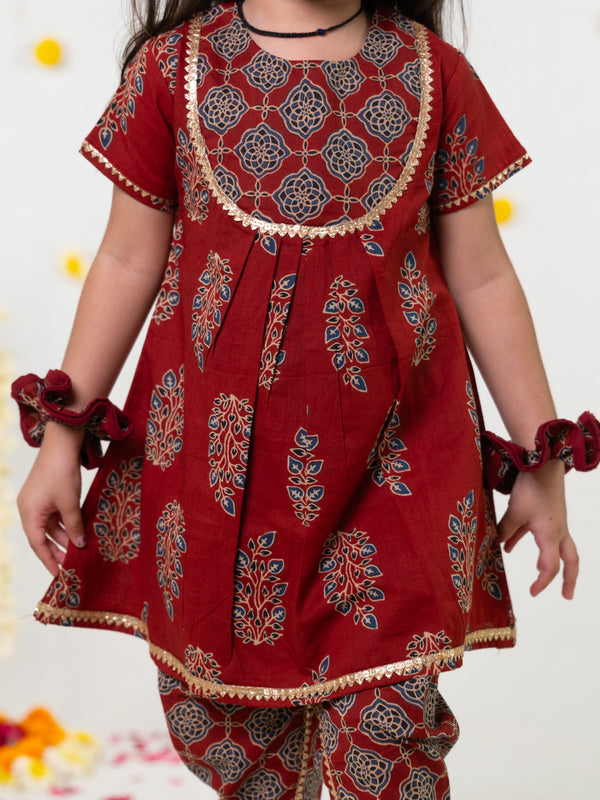 Polka Tots Girl Kurta Dhoti- Maroon