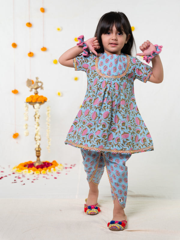 Polka Tots Girls Festive Kurta Dhoti- Blue