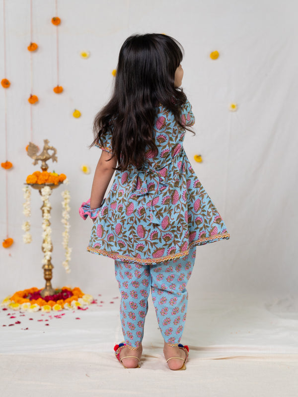 Polka Tots Girls Festive Kurta Dhoti- Blue