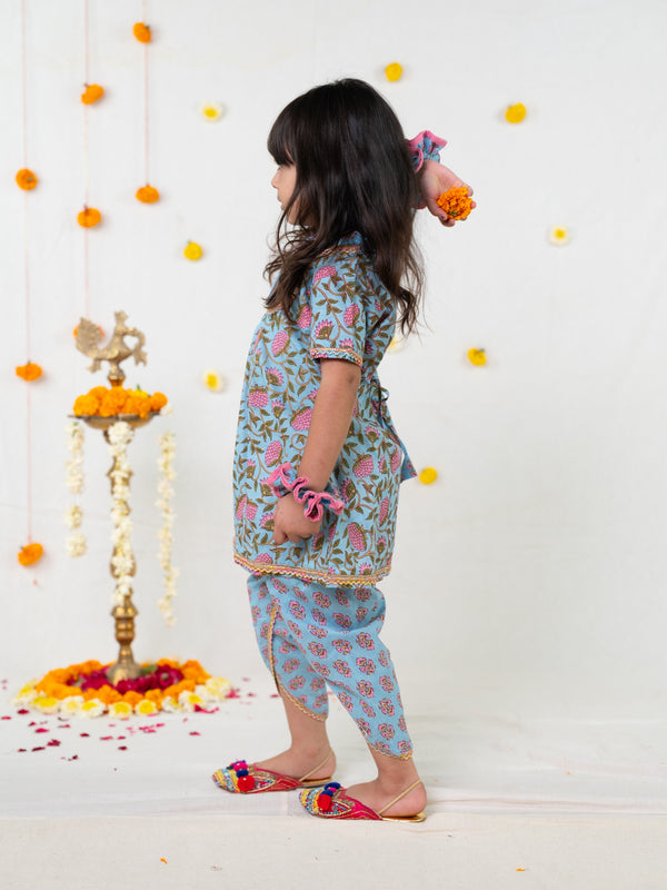 Polka Tots Girls Festive Kurta Dhoti- Blue