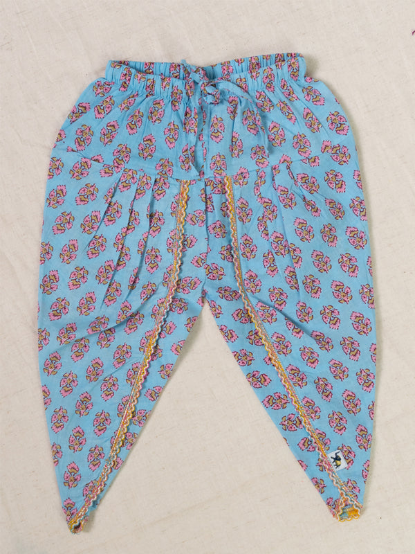 Polka Tots Girls Festive Kurta Dhoti- Blue