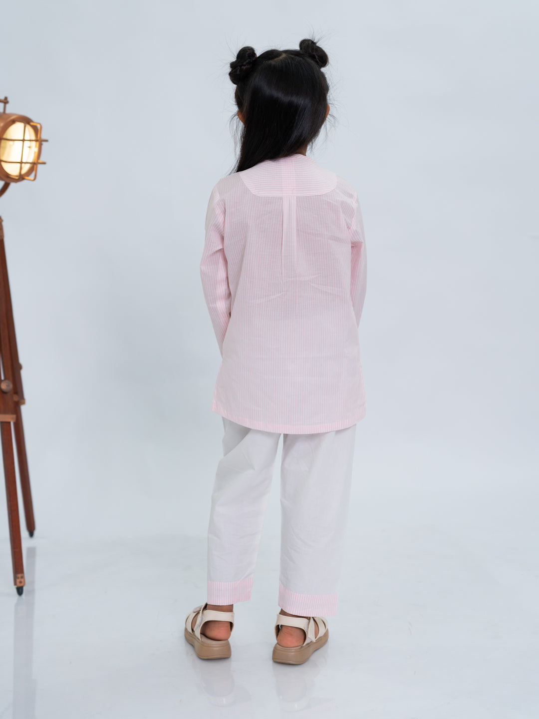 Polka Tots Duck Sticker Stripes Night wear Kurta Pajama- Pink