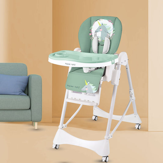 Polka Tots ChicChow Chariot 16 positions Unicorn Design High Chair - 6 to 36M (Green)