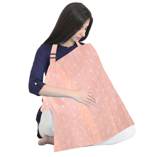 Polka Tots Bird print Breastfeeding Nursing Cover/ Apron for Mothers with Carry Pouch - Peach