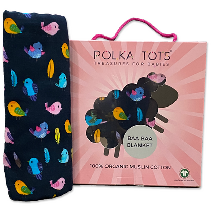 Polka Tots Organic Muslin Cotton two Layer Blanket SuperSoft Size 110 x 110 CM (Bird)