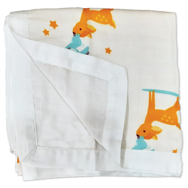 Polka Tots Organic Muslin Cotton two Layer Blanket SuperSoft Size 110 x 110 CM (Deer)