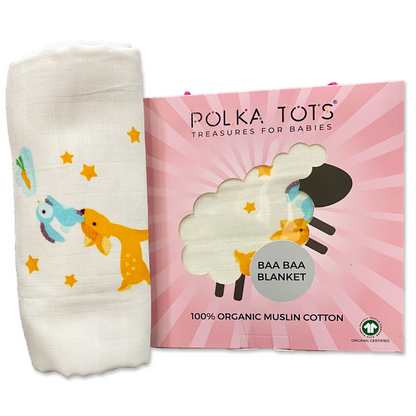 Polka Tots Organic Muslin Cotton two Layer Blanket SuperSoft Size 110 x 110 CM (Deer)