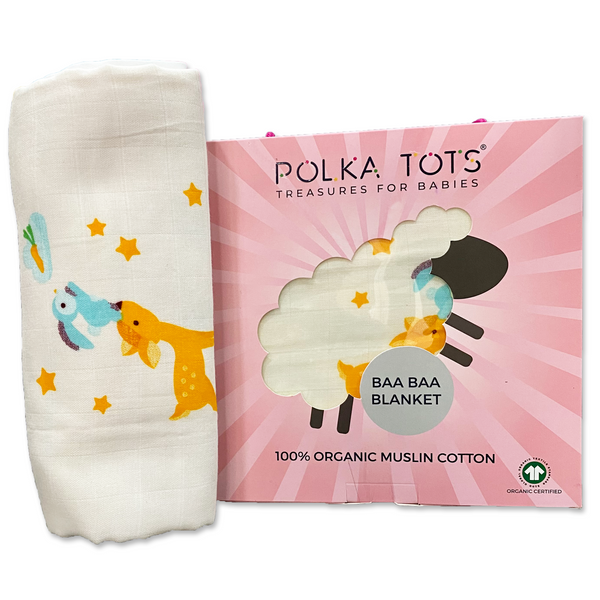 Polka Tots Organic Muslin Cotton two Layer Blanket SuperSoft Size 110 x 110 CM (Deer)