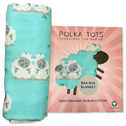 Polka Tots Organic Muslin Cotton two Layer Blanket SuperSoft Size 110 x 110 CM (Sheep)