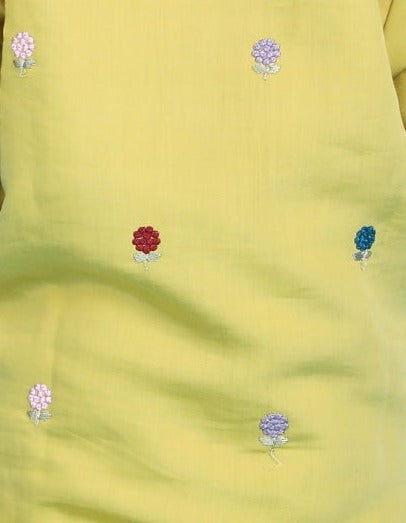 Polka Tots Full sleeves Flower Embroidery Angrakha - Green