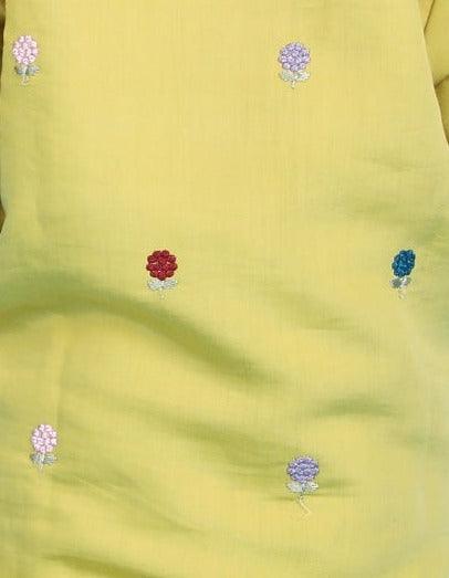 Polka Tots Full sleeves Flower Embroidery Angrakha With Dhoti Set - Green