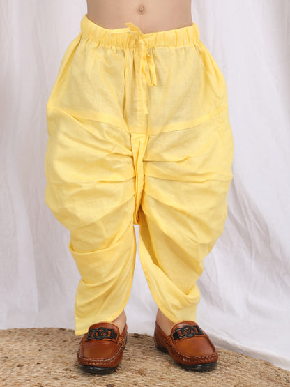 Polka Tots Full Sleeve Stripe Angrakha With Dhoti - Yellow