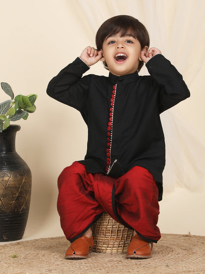 Polka Tots Full Sleeve Angrakha With Dhoti - Black