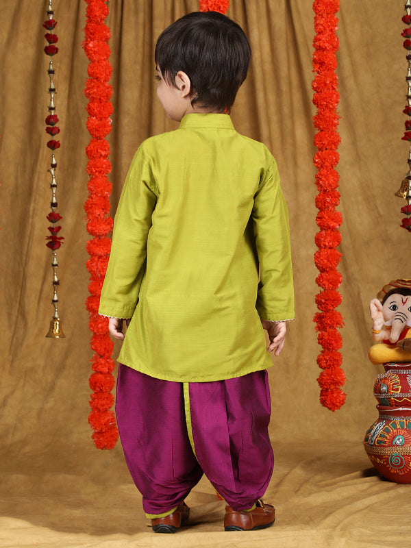 Polka Tots Full Sleeve Angrakha With Dhoti - Magenta