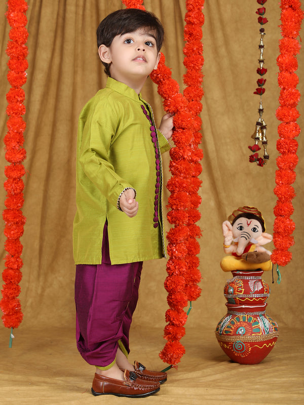 Polka Tots Full Sleeve Angrakha With Dhoti - Magenta
