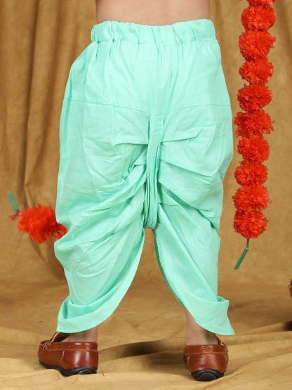 Polka Tots Full Sleeve Floral print Angrakha Top With Dhoti - Aqua