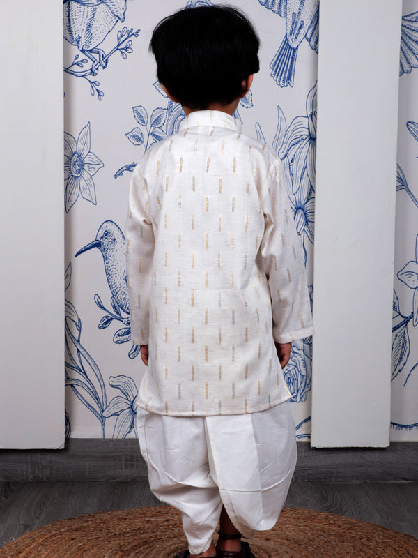 Polka Tots golden detailing Angrakha With Dhoti - White