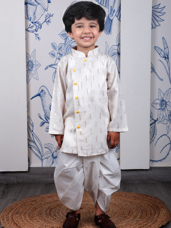 Polka Tots golden detailing Angrakha With Dhoti - White