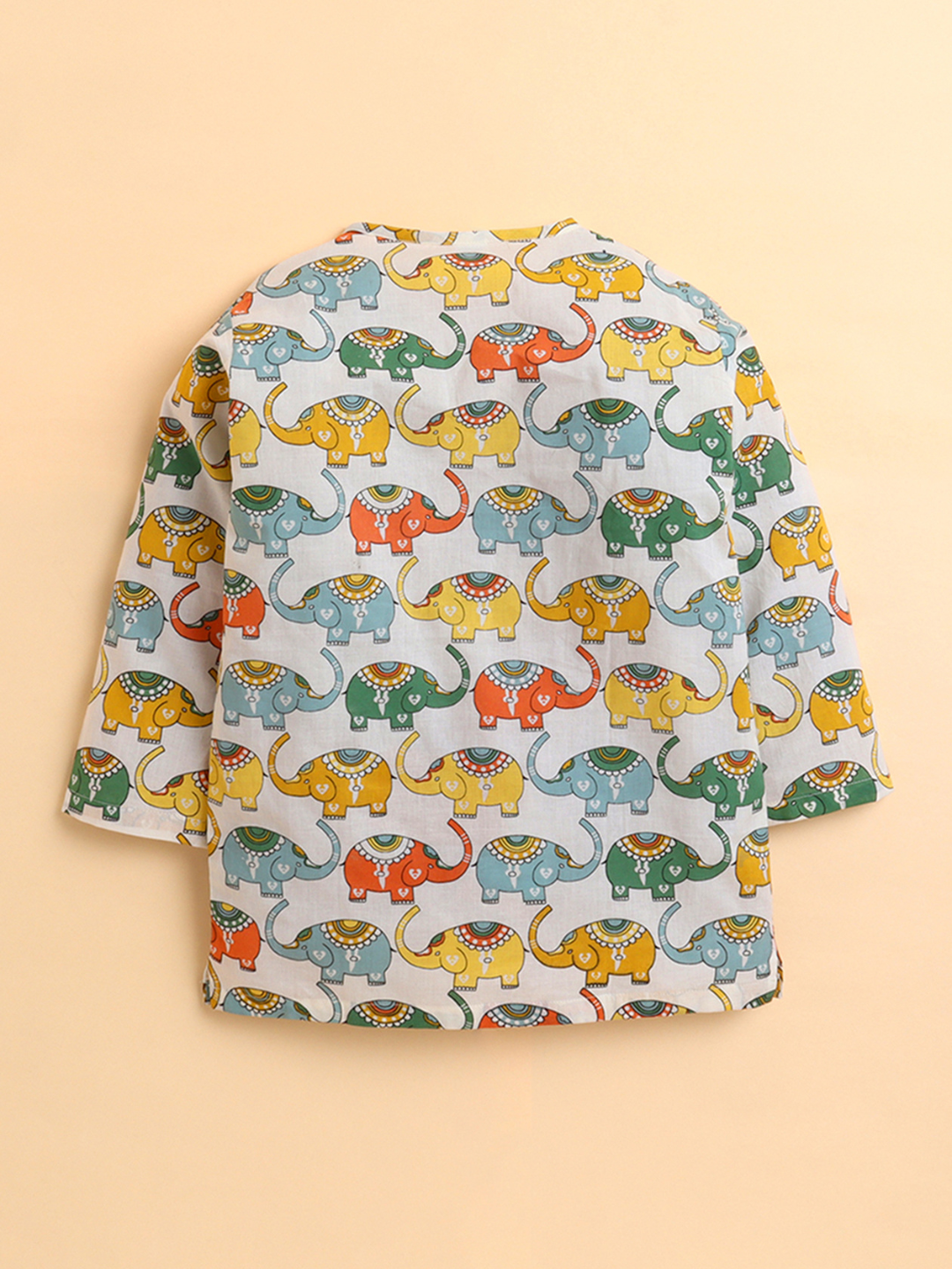 Polka Tots Full Sleeve Elephant Print Angrakha Top With Dhoti - Multicolor