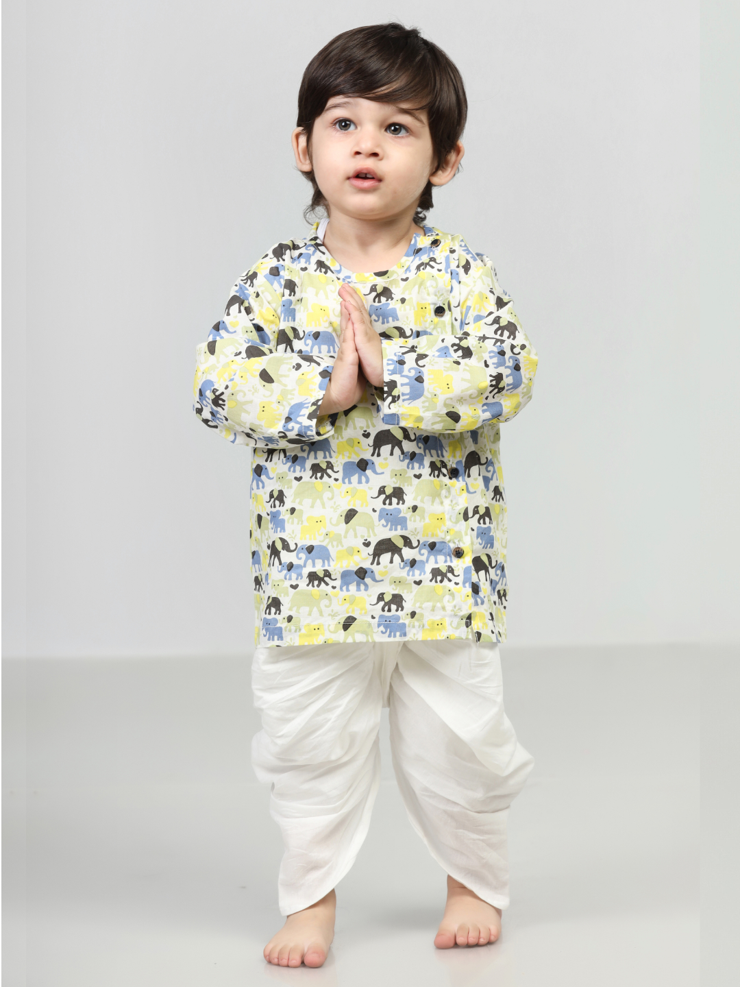 Polka Tots Dhoti Kurta Set for Boys 100% Super Soft Cotton Traditional Ethnic Wear For Kids Elephant White