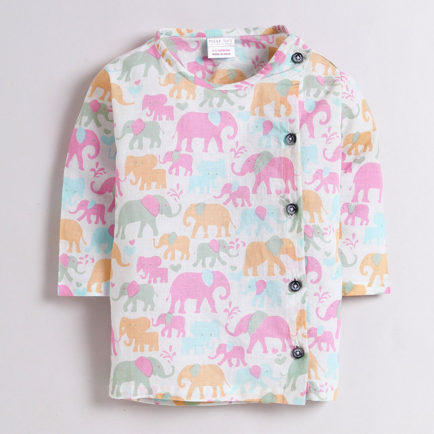 Polka Tots Dhoti Kurta Set for Boys 100% Super Soft Cotton Traditional Ethnic Wear For Kids Elephants-Pink and Orange