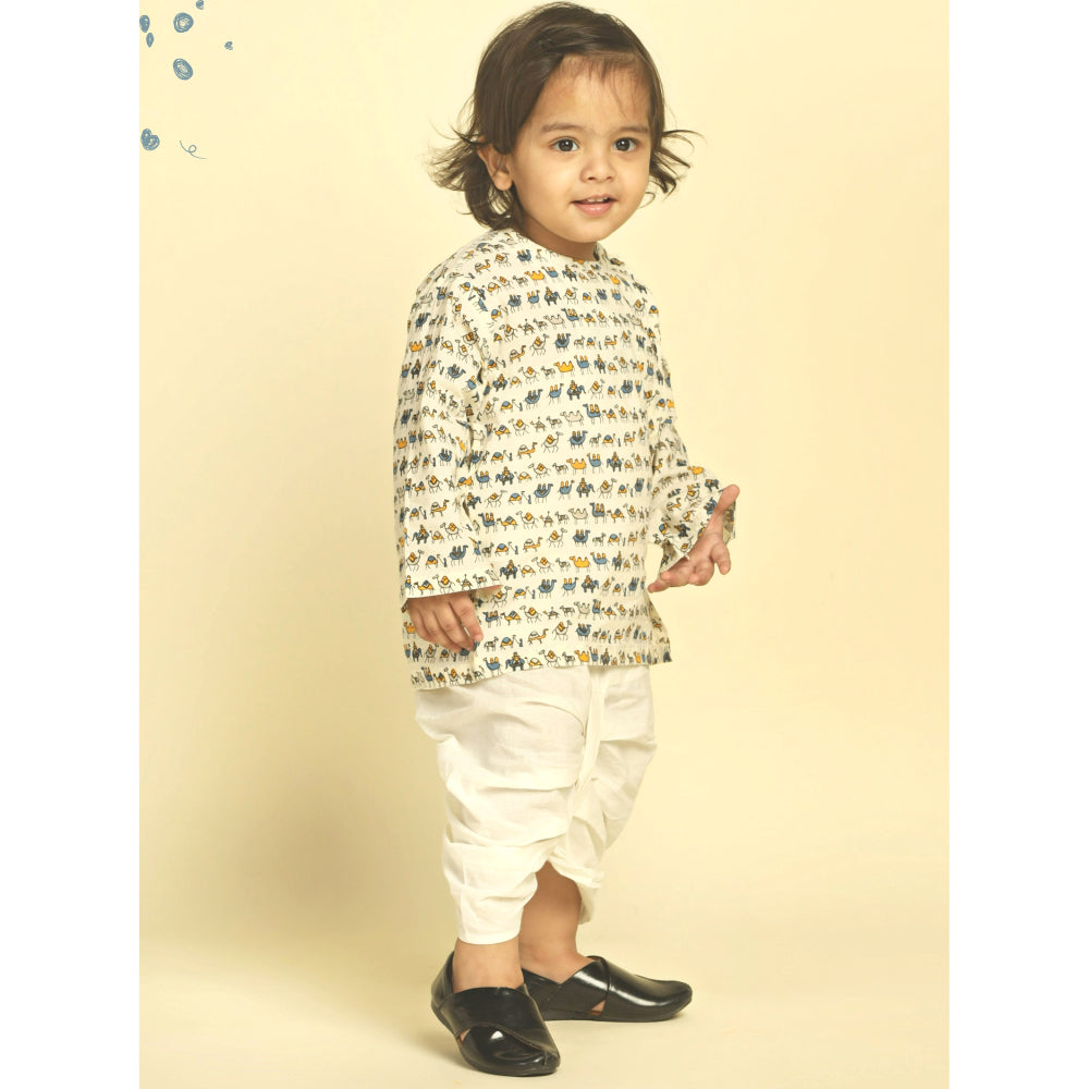 Polka Tots Dhoti Kurta Set for Boys 100% Super Soft Cotton Traditional Ethnic Wear For Kids Navy Blue Camel Cream