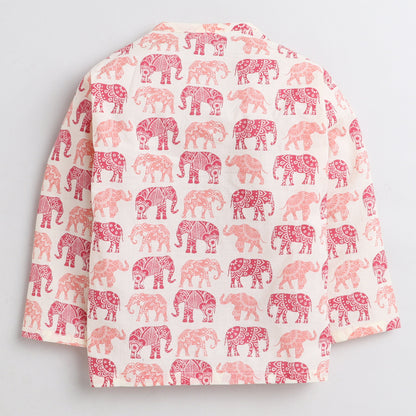 Polka Tots Dhoti Kurta Set for Boys 100% Super Soft Cotton Traditional Ethnic Wear For Kids Red Elephant - Cream