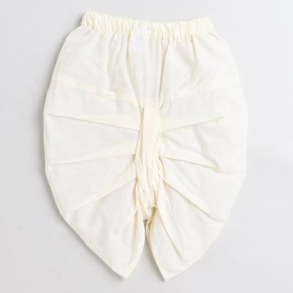 Polka Tots Dhoti Kurta Set for Boys 100% Super Soft Cotton Traditional Ethnic Wear For Kids Green Elephant - Cream