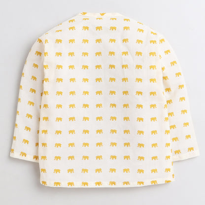 Polka Tots Dhoti Kurta Set for Boys 100% Super Soft Cotton Traditional Ethnic Wear For Kids Yellow Elephant - Cream
