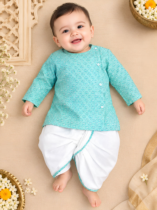 Polka Tots Dhoti Kurta Set for Boys 100% Super Soft Cotton Traditional Ethnic Wear For Kids - Blue
