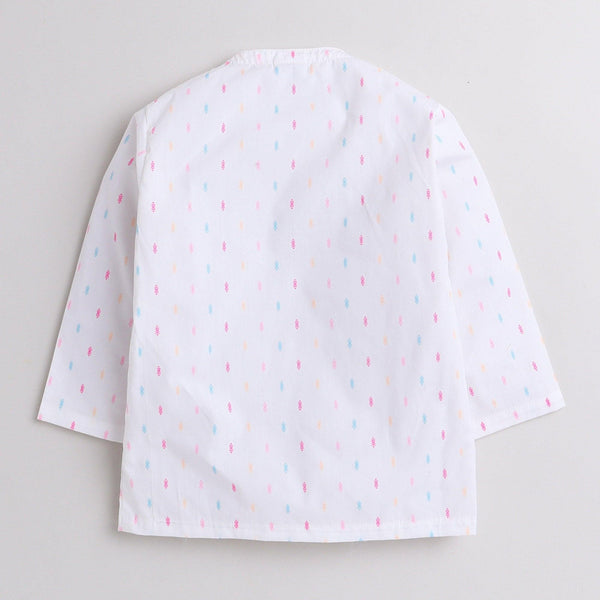 Polka Tots Full Sleeve Open Tieable Angrakha With Dhoti Pink And Blue Butti - White