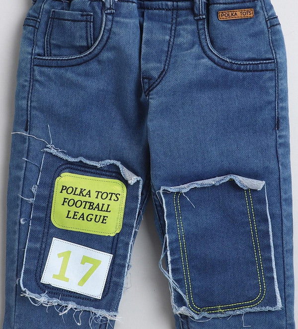 Polka Tots Football League 17 patch Denim - Blue