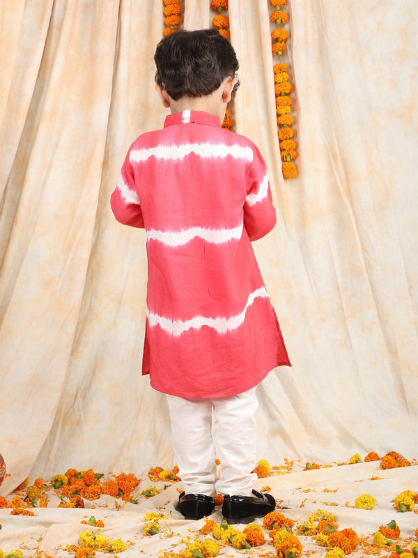 Polka Tots Full Sleeve Tie Dye Stripe Kurta Pyjama Set - Light Red